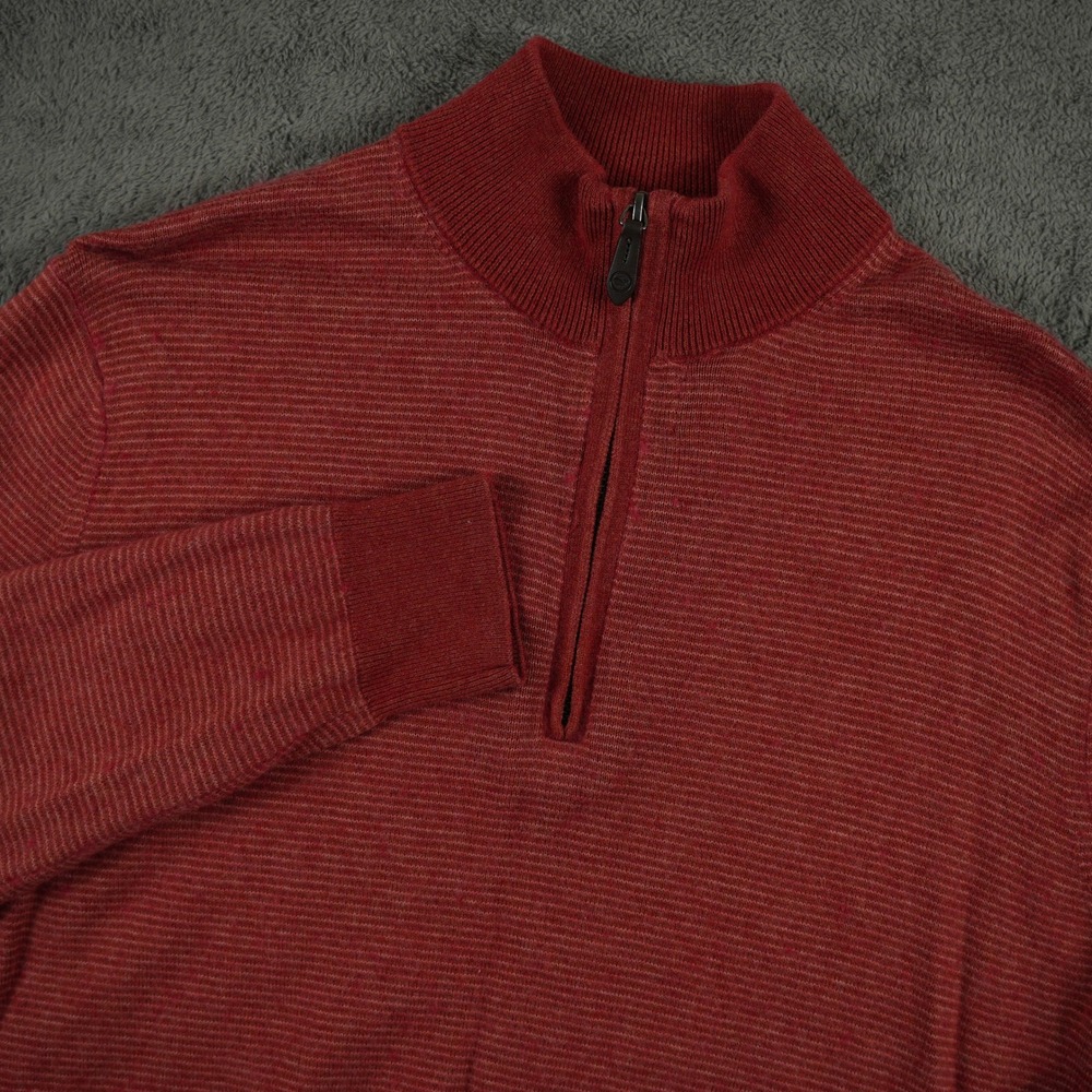 Vineyard Vines Quarter Zip Sweater Mens M Red Striped Cashmere Cotton Pullover